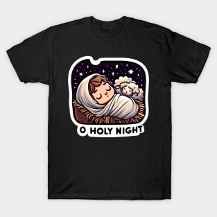 O Holy Night Baby Jesus Sleeping in the Manger with Sheep T-Shirt